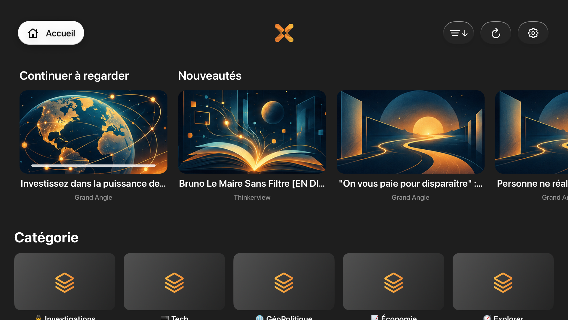 Interface Afflux sur Apple TV