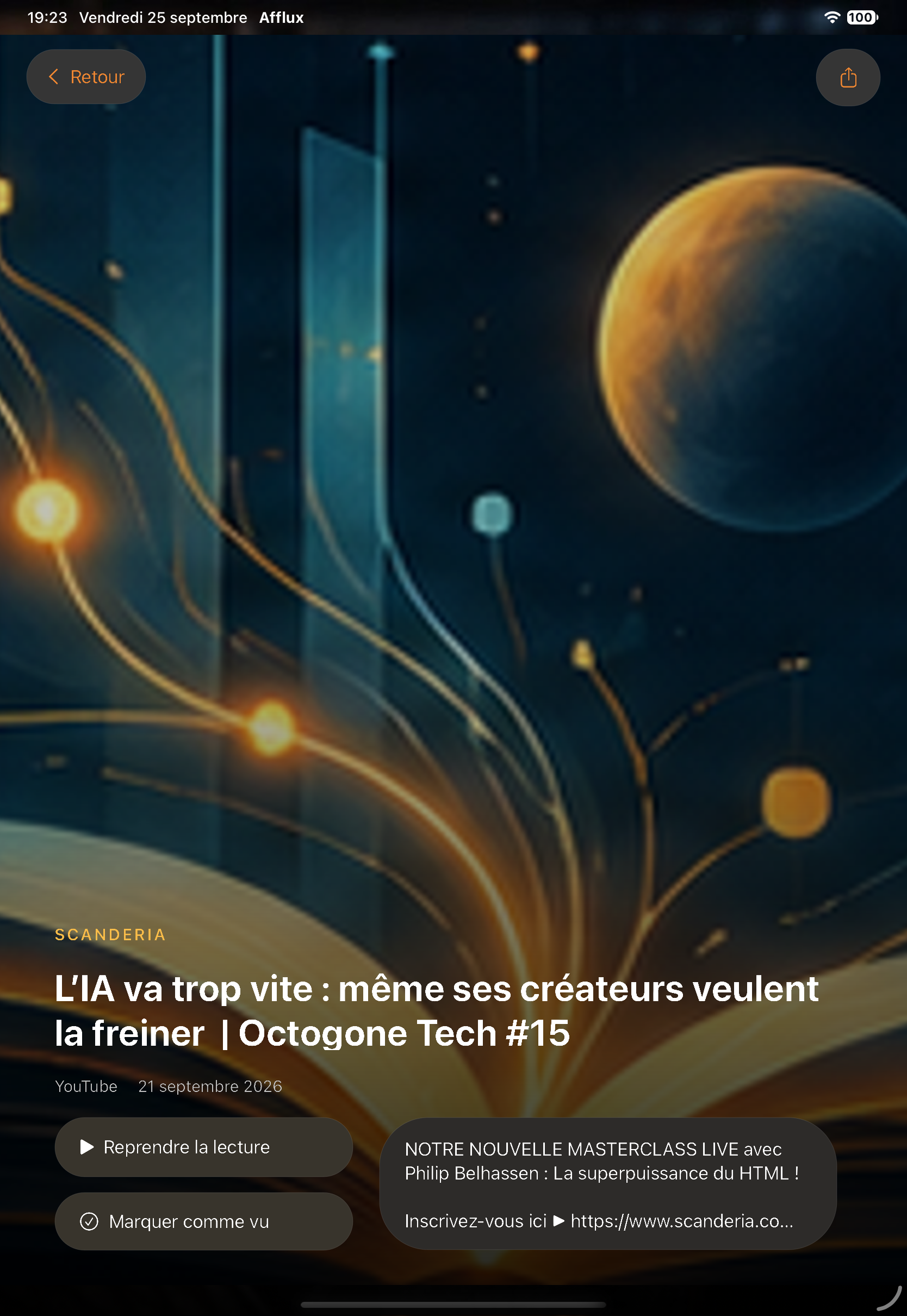 Interface Afflux sur iPad