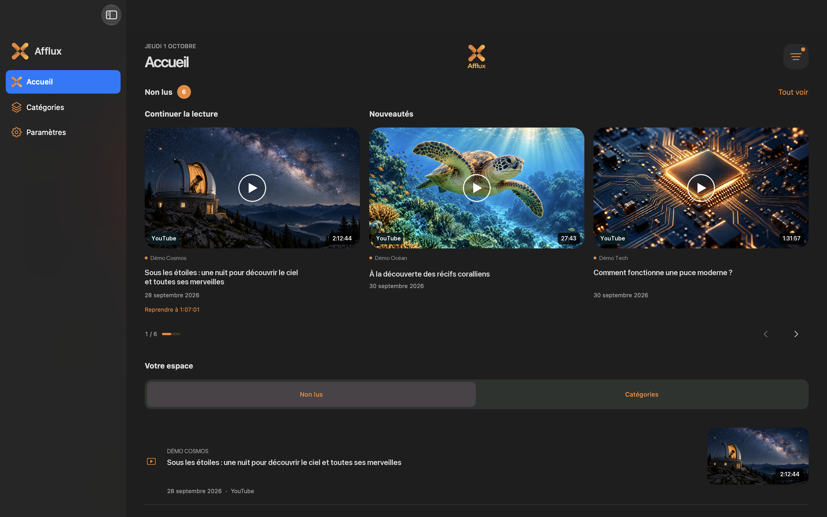 Interface Afflux sur Mac
