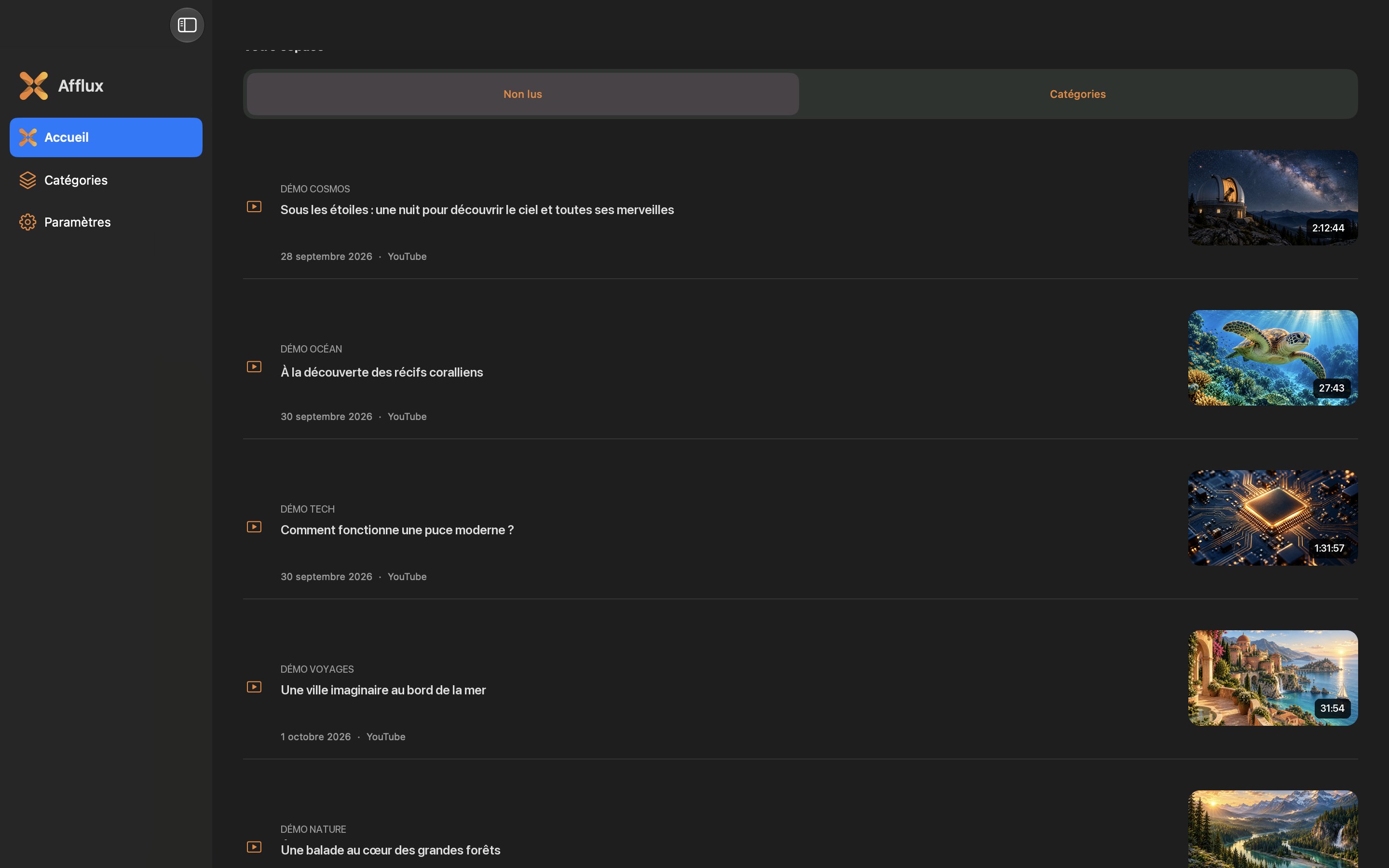 Interface Afflux sur Mac